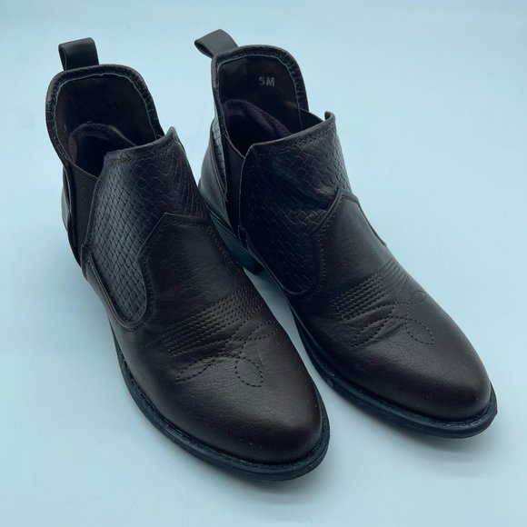 easy street Shoes - Easy Street Ankle Boots 5M Brown Elastic Embroidered